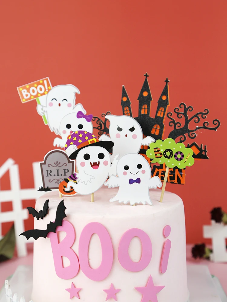 Happy Halloween Cake Toppers Halloween Cupcake Toppers Cartoon zucca strega torta fantasma bandiere Decorative per bambini Halloween Deco