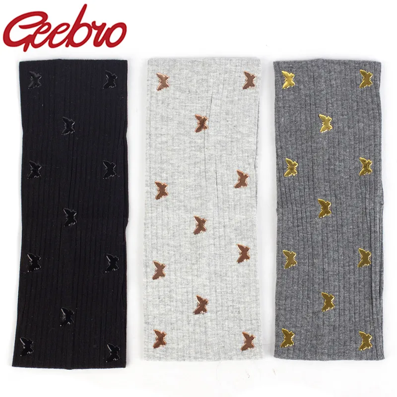 

Geebro Girl Ribbed Knitted Cotton Headband Bohemian Flat Headwrap Women Stretch Butterfly Accessories Simple Design Hairband