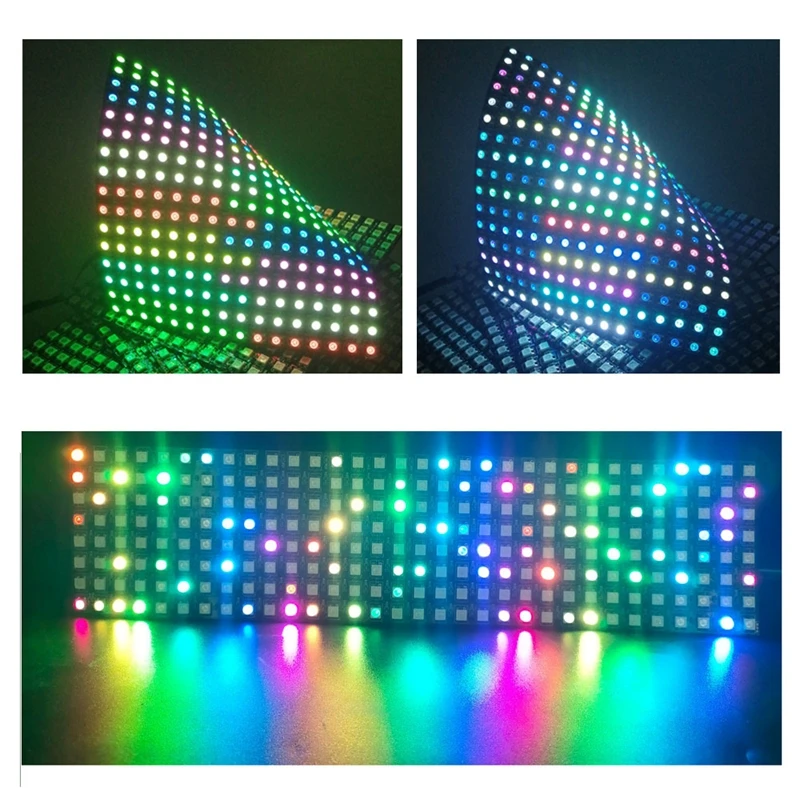 1~2PCS WS2812B 8X8 8x32 16x16 Pixel Panel Flexible Matrix Screen WS2812 IC RGB 5050 SMD Led Module Individually Addressable DC5V