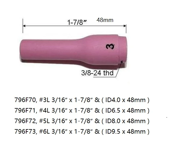 TIG KIT Extra Long Aluminia Ceramic Nozzle Shield Cups 796F70~7 Fit TIG Welding Torch WP 9 20 25 Series,9pcs