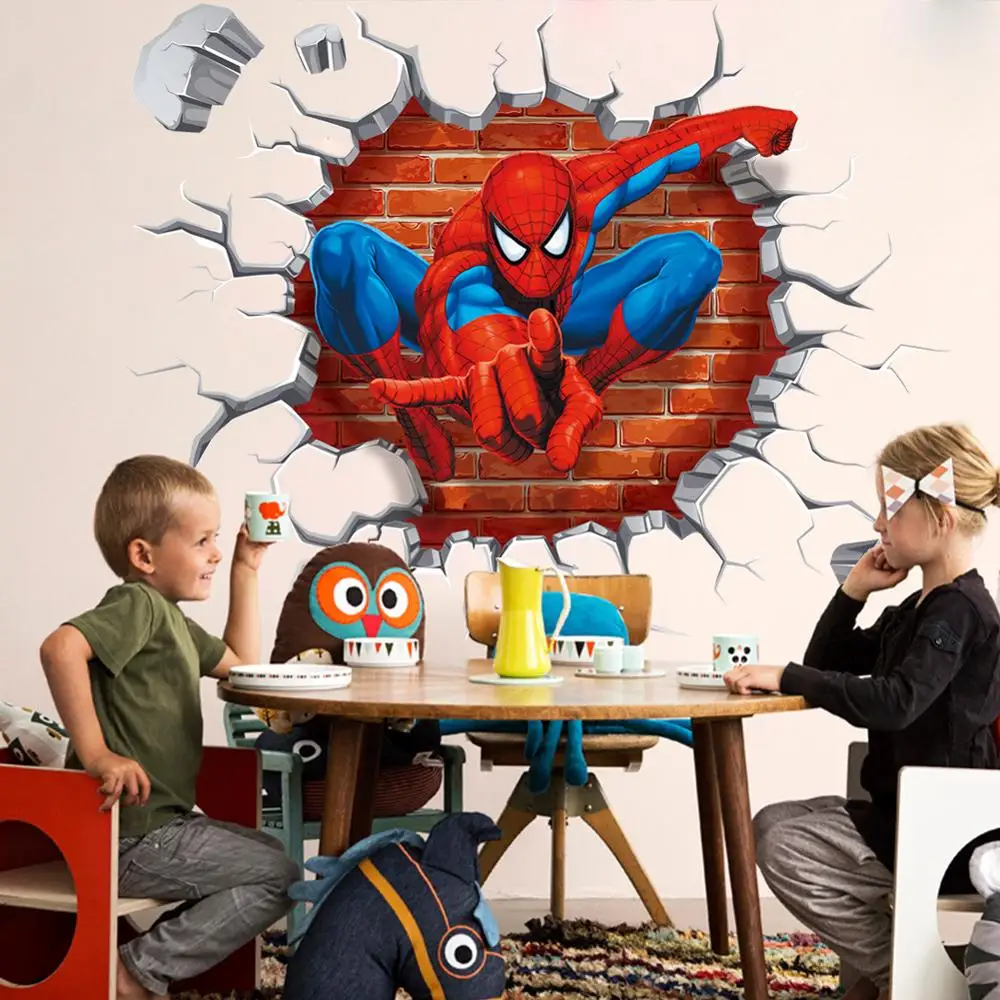 Pegatinas de pared de dibujos animados de Spiderman, superhéroe de Marvel, pegatina extraíble impermeable, Mural para fondo de sala de estar, decoración de habitaciones de niños