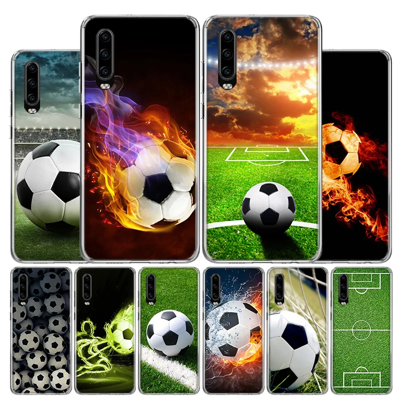 Fire Football Soccer Ball Cover Phone Case For Huawei P30 P20 P10 P40 P50 Pro Mate 20 40 30 10 Lite Popular Fundas Art Gift