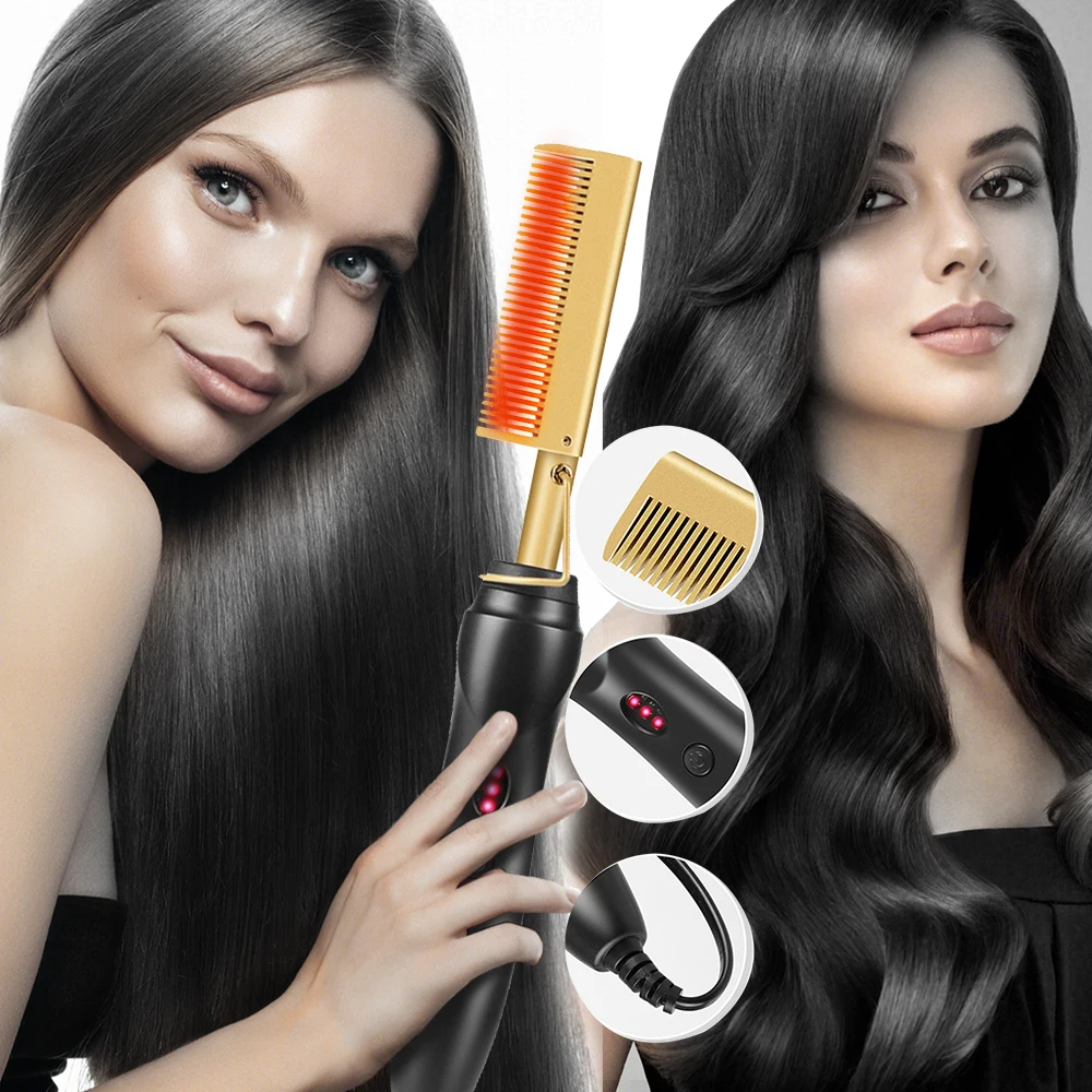 Heating Hot Comb Professional Hair Straightener For Wigs Heated Comb Electric Hair Styling Comb Curler And Straightener Tool