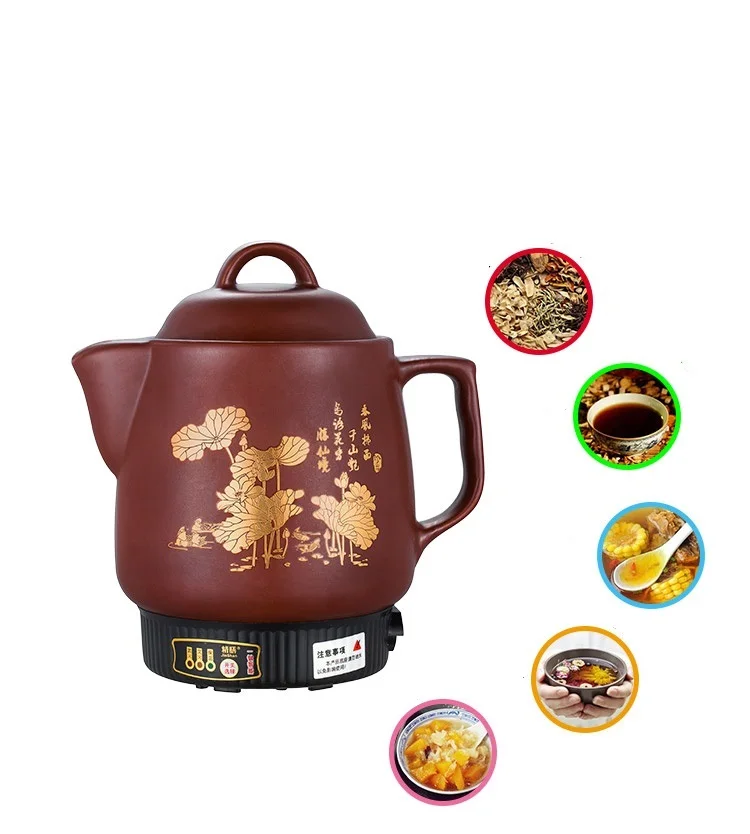 220V 4L 자동 가정용 한약 냄비, 세라믹 전기 주전자 캐서롤 삶은 의학 건강 밥솥