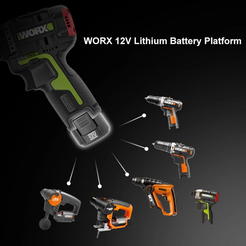 WORX Green Original 12V 2Ah Li-ion Battery Suitable for All Worx ROCKWELL Products Wide Interface Power Tools