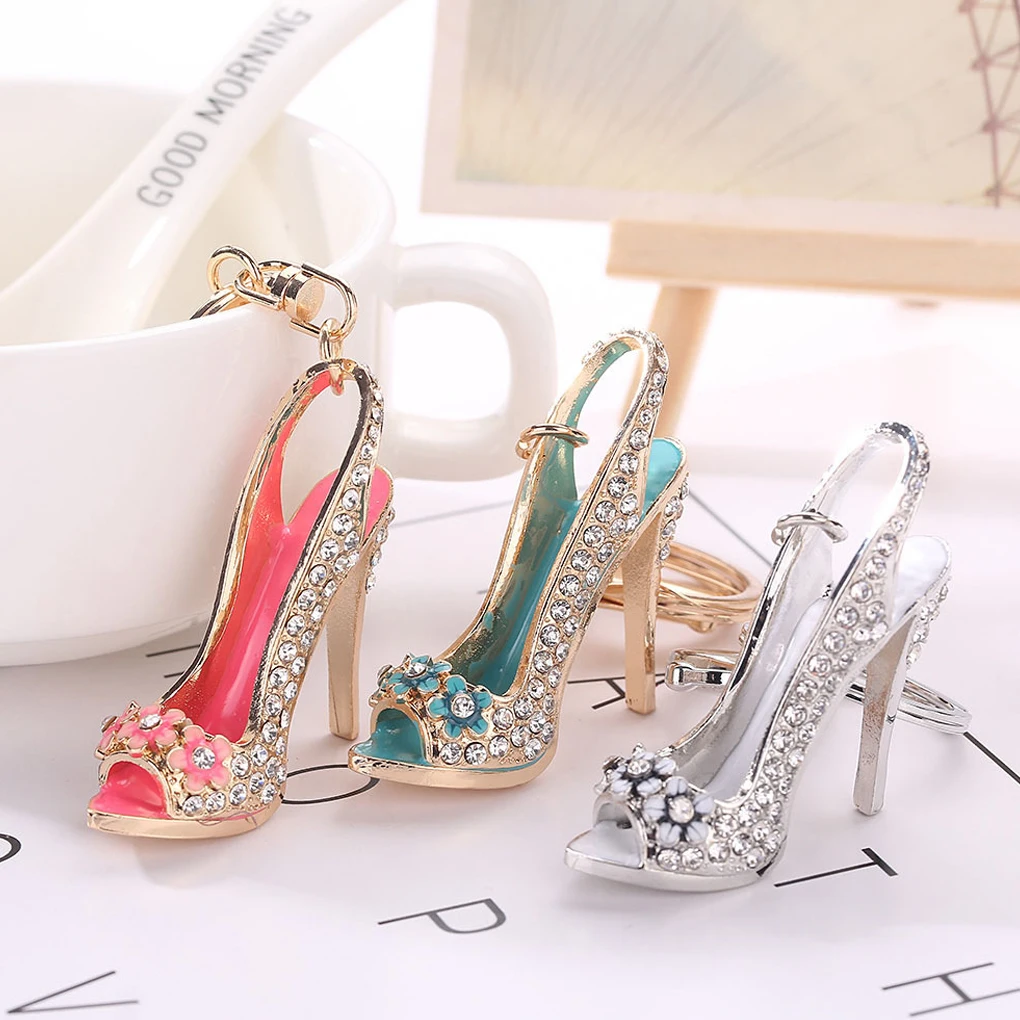 1PC breloczek ze stopu wysokie obcasy brelok buty breloki na klucze Rhinestone kryształowa torebka breloczek do kluczyków samochodowych prezent dziewczyna