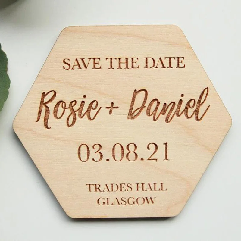 

Hexagon Geometric Wedding Save the Date Magnet, Personalised Wedding Invitation