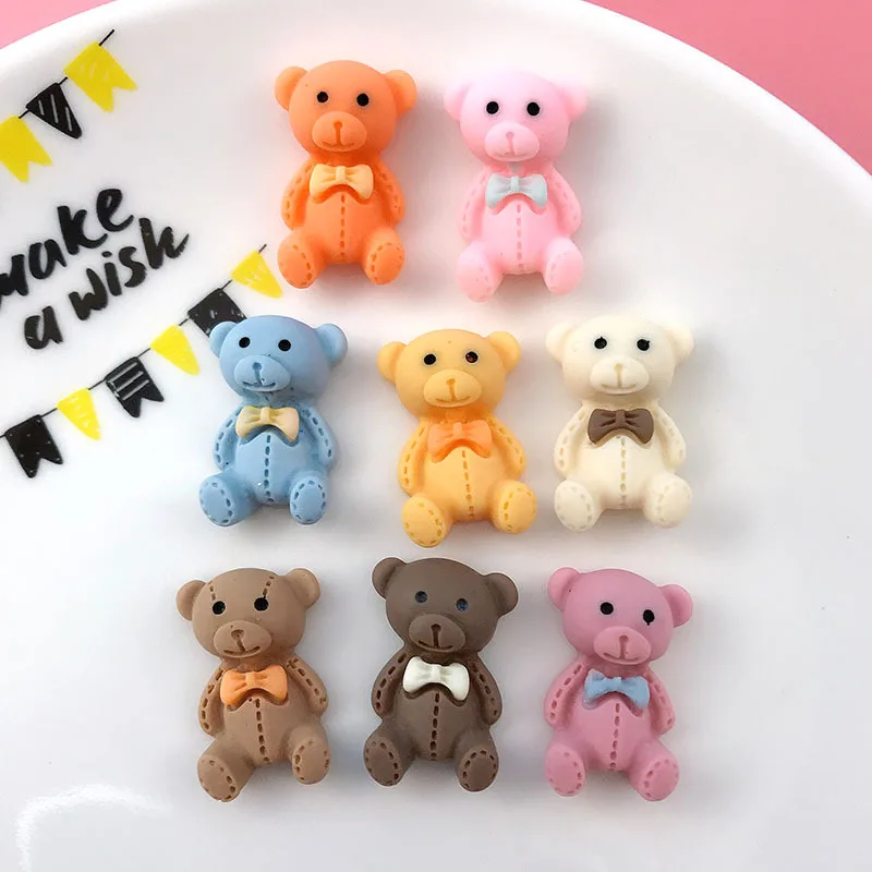 30 sztuk Cartoon Mini Bowknot niedźwiedź mieszkanie powrót planarna żywica DIY szpilka kolczyki bransoletka rzemiosło materiały odzież czapkę sztuki