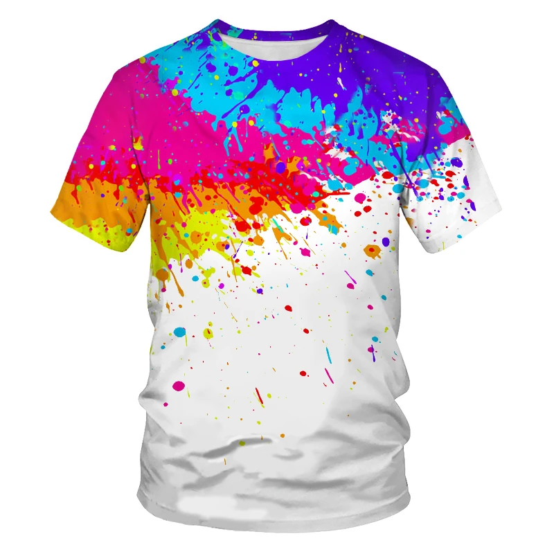 3D T-shirt splash color paint stains 3D printing short sleeve fashion white T-shirt summer jacket plus size XXS-6XL