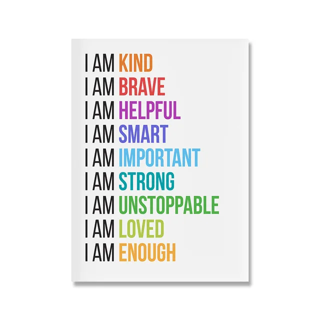 Positive Affirmations Quote Wall Art I Am Kind Canvas Poster Nordic Print Painting Nursery Wall Pictures Baby Kids Room Decor