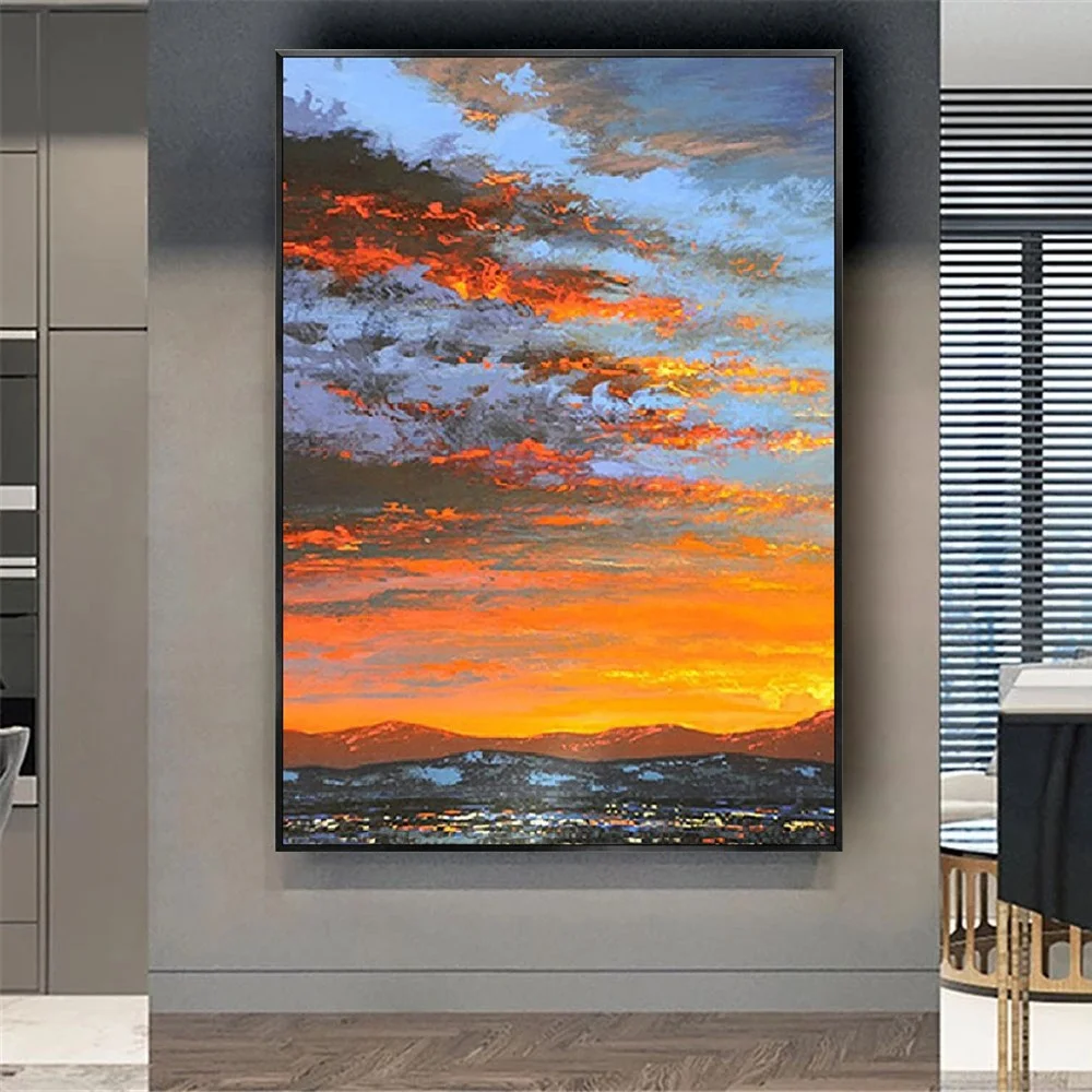 

abstract sky landscape canvas picture burning cloud texture wall art hand painted orange oil painting modern office indoor decor