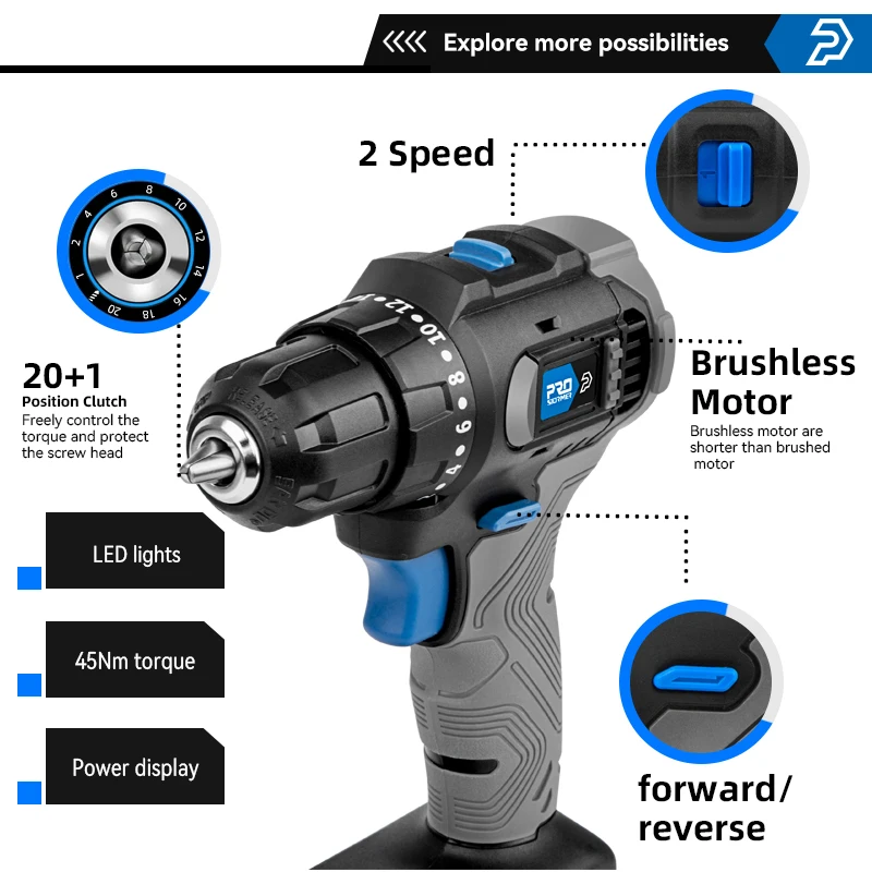 Brushless Electric Drill 20V 45NM Cordless Drill Mini Driver Electric Power Tools Repair Screwdriver 5pcs Bit by PROSTORMER