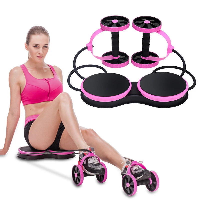 Wheels Roller Stretch Elastic Abdominal Resistance Pull Rope Tool Roller For Abdominal Muscle Trainer Exercise