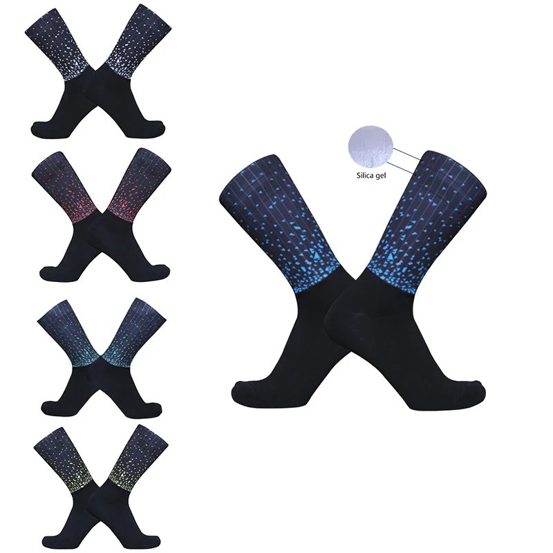 New Gradient Spot Bike Anti Slip Silica Gel Seamless Cycling Socks Men Integral Moulding High-tech Road Calcetines Ciclismo