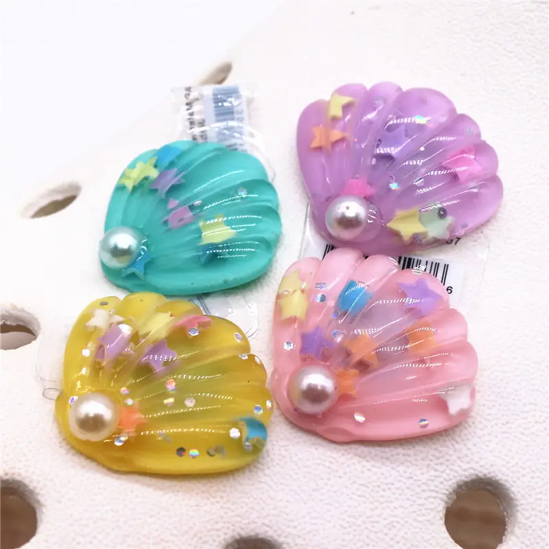 Colorful Pearl Shells Shoe Charms Accessories Cute Rhinestone Resin Slippers Buckle Decoration for Kids X-mas Party Gifts F68AL