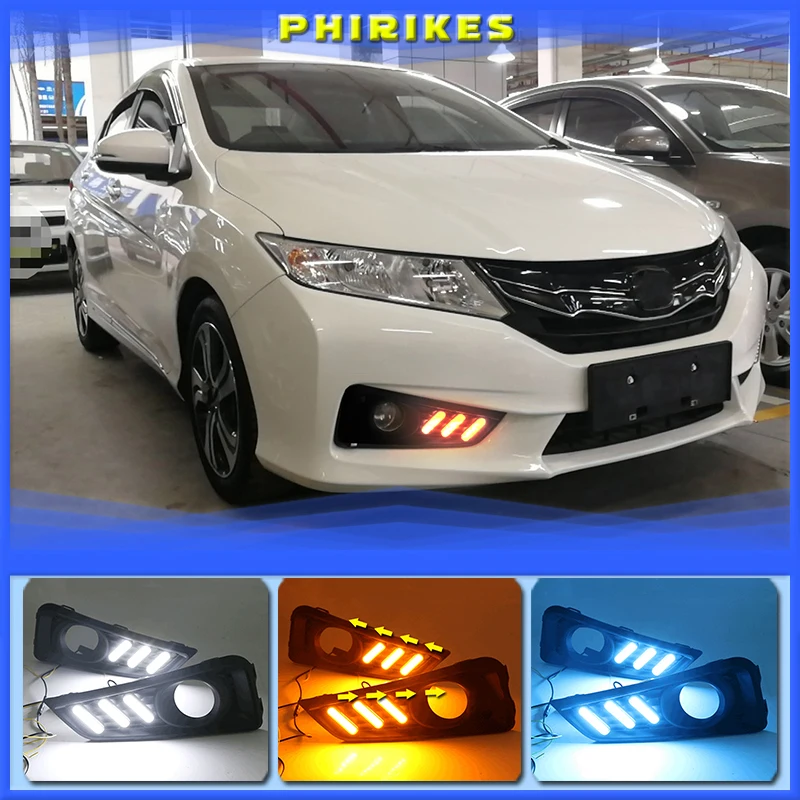 

1set For Honda City 2015 2016 DRL Daytime Running Light DRL with Turn signal fog lamp Relay Daylight car styling