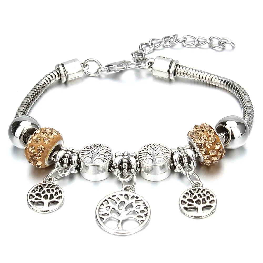 Antique Original Tree of Life Shape 6 Colors Charm Bracelets for Women Rhinestone Beads Bracelet & Bangle DIY Jewelry Gifts