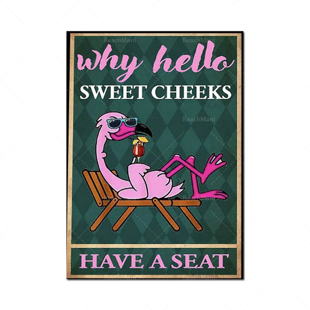 Bird poster-why hello sweet cheeks have seat posters, retro pink bird wall bathroom decoration, gift for animal lovers