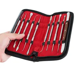 10Pcs Dental Versatile Practical Stainless Steel Teeth Wax Carving Tool Set Dental Instrument Kit Dental Tool With PU Holder