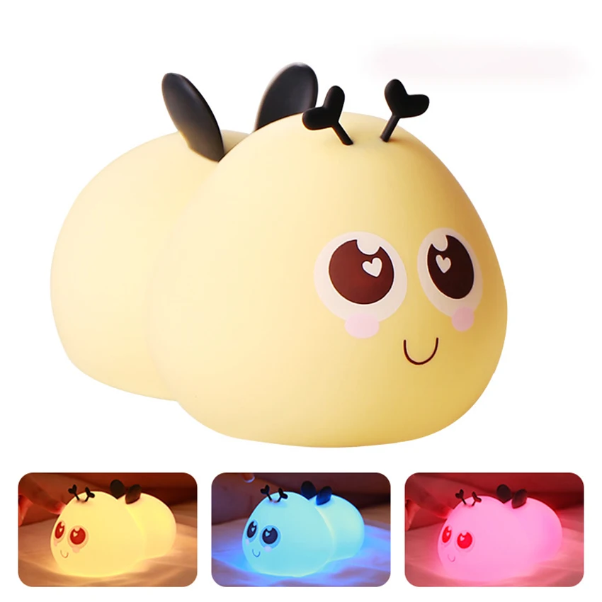 Bees Night Light para niños y niñas, luz nocturna recargable por USB, lámpara portátil para guardería, luces que cambian de Color para dormitorio