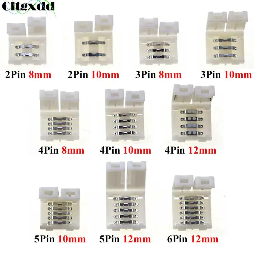 

100PCS 8mm/10mm/12mm 2Pin 3Pin 4Pin 5Pin 6Pin Led Connector Clip For 5050 3528 3014 5630 LED Single Color / RGB LED Strip Light