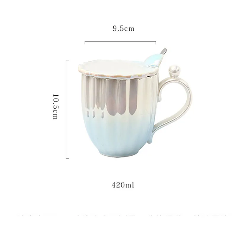 European Pearl Ceramic Coffee Mug With Lid And Stainless Steel Spoon Gifts For Mother Family Birthday Christmas Cup