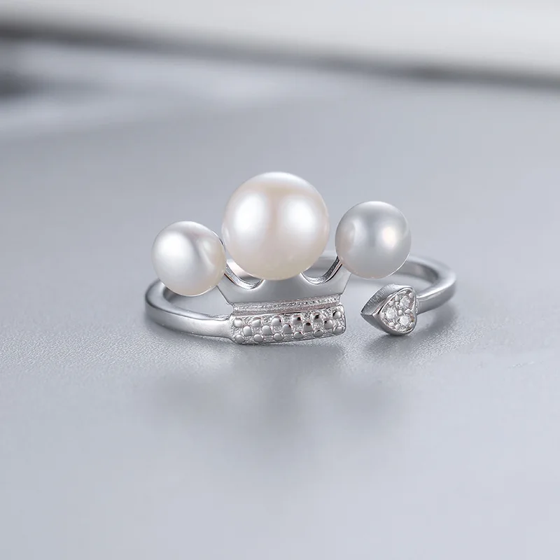 original S925 sterling silver crown ring fittings adjustable freshwater pearl ring DIY settings accessories AMSSRM006