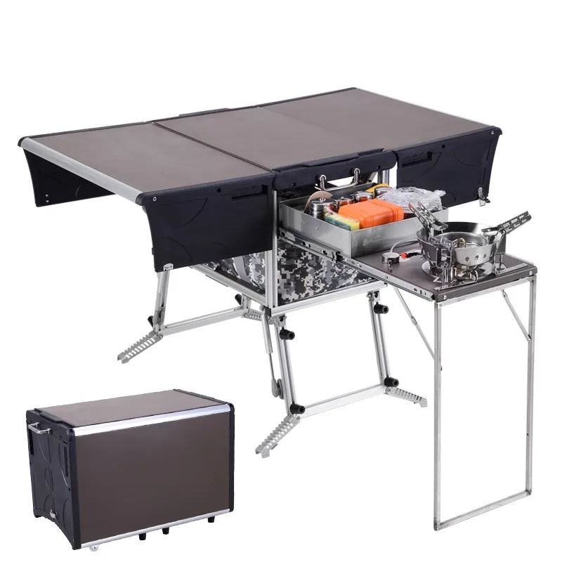 5-7 Person Outdoor Mobile Kitchen Foldable Outdoor Gas Stove Desk Hiking Camping Gas Burners Cooker Stove + Windshield C550