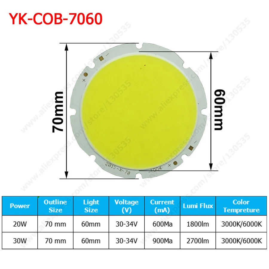 1PC  20W 24W 30W COB beads 70mm  76mm Led Chip Diodes Surface Light for Led Bulb Spotlight, Street Led Lamp DIY downlight bulb