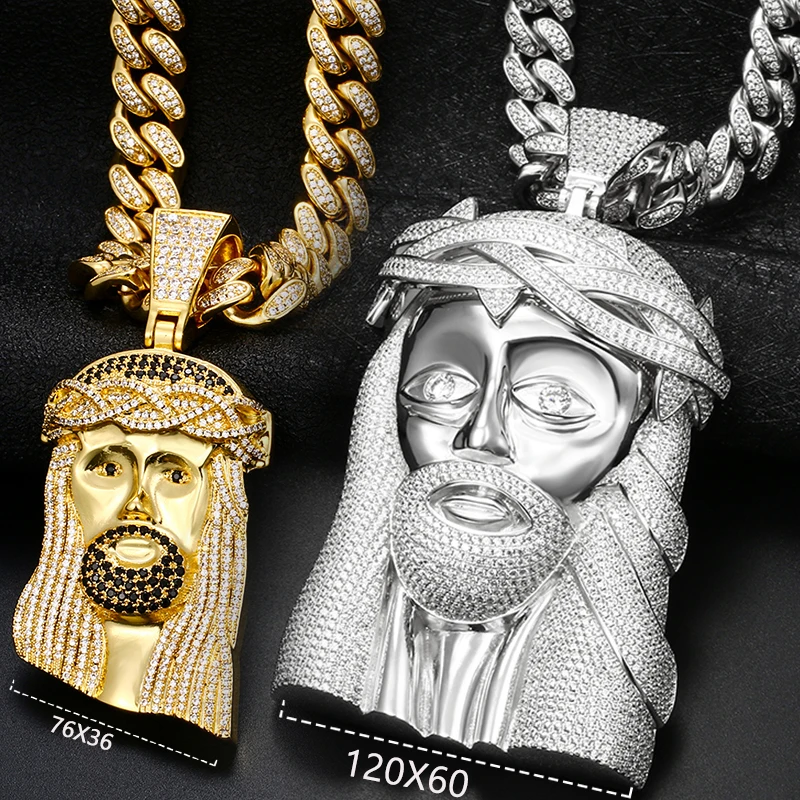 Super Big Gold Colour Jesus Copper Iced Out Cubic Zirconia Pendant Necklace For Men's Hip Hop Jewelry Wholesale Drop Shipping