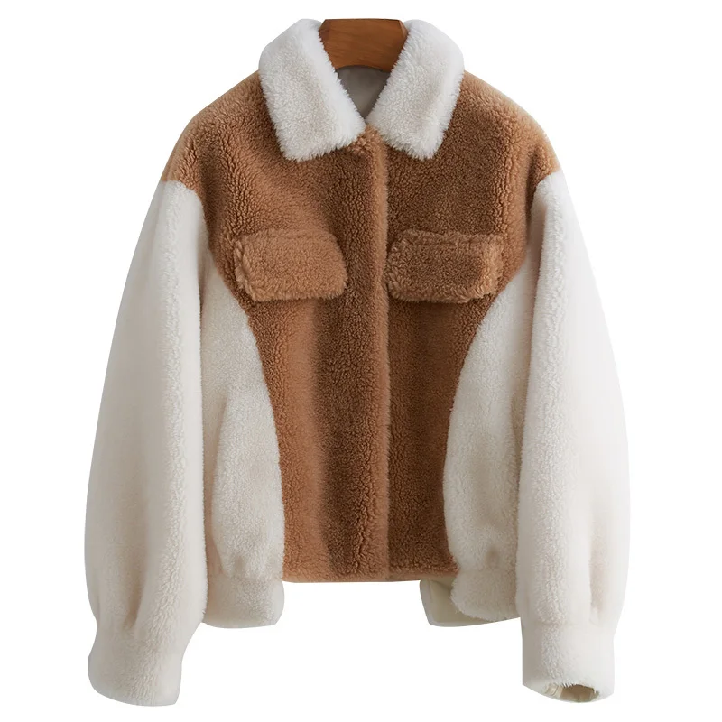 

2020 New 2019 Sheep Shearing Overcoat Short Fund Lapel Lamb Fur Grass Loose Coat