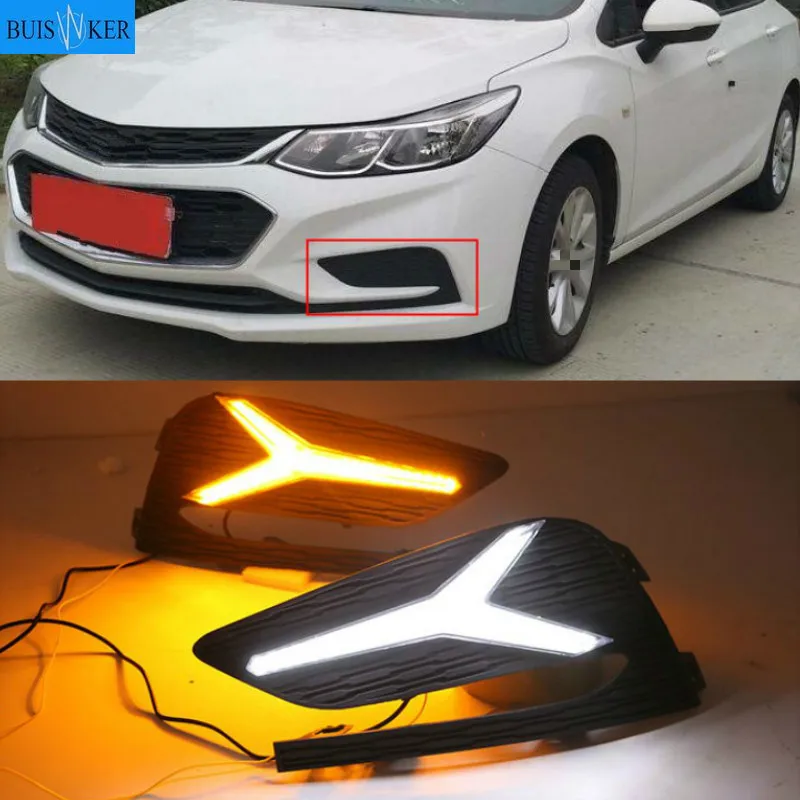 

2PCS LED Daytime Running Light For Chevrolet Cruze 2016 2017 2018 Dynamic Yellow Turn Signal Relay Waterproof Car 12V DRL Lamp