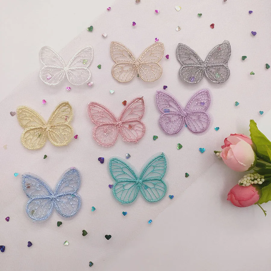 48 Stück/Los 4,5*3,5cm bestickte Mesh-Schmetterlings-Applikationen für Kleidung, Nähzubehör, DIY-Haarspangen-Accessoires – Detail 14