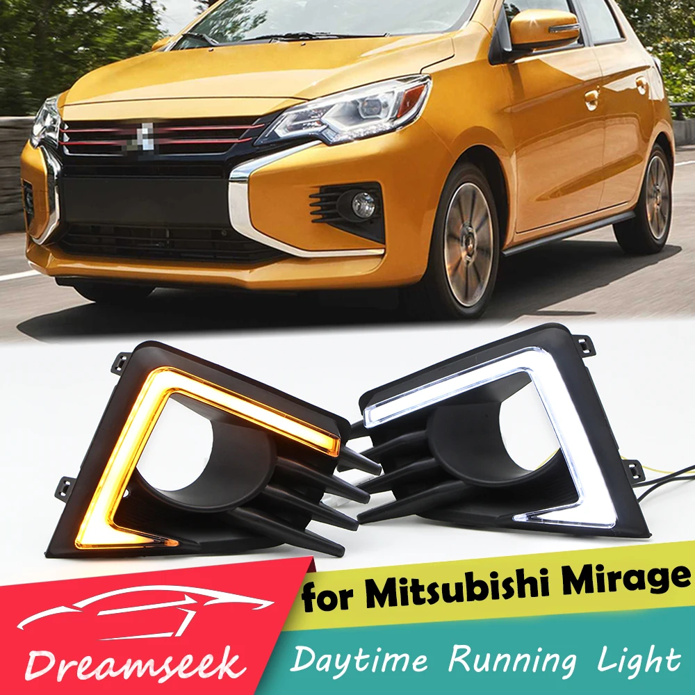 LED DRL Fog Light for Mitsubishi Mirage 2020 2021 Daytime Running Light Driving Lamp with Dynamic Sequential Turn Signal YC Type