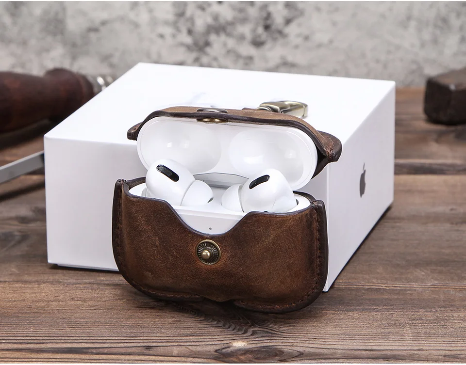 Retro-Echtlederhülle für AirPods Pro Hülle Funda Airpod Pro Ohio Bluetooth Wireless Kopfhörer Ladebox Luxus – Detail 2
