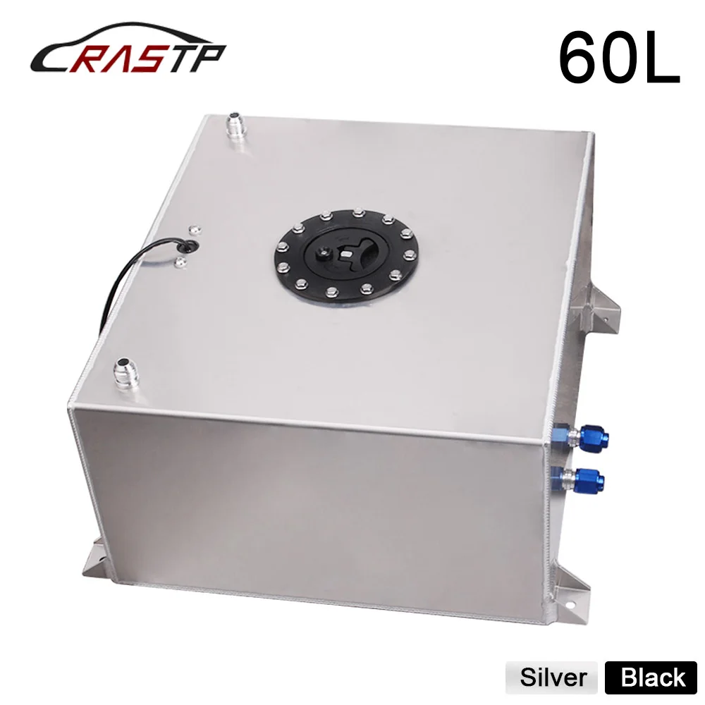 RASTP-Universal Aluminum 60L Fuel Tanks A Set Mirror Polish Fuel Cell with Cap/Foam Inside with Sensor Black Silver RS-OCC047