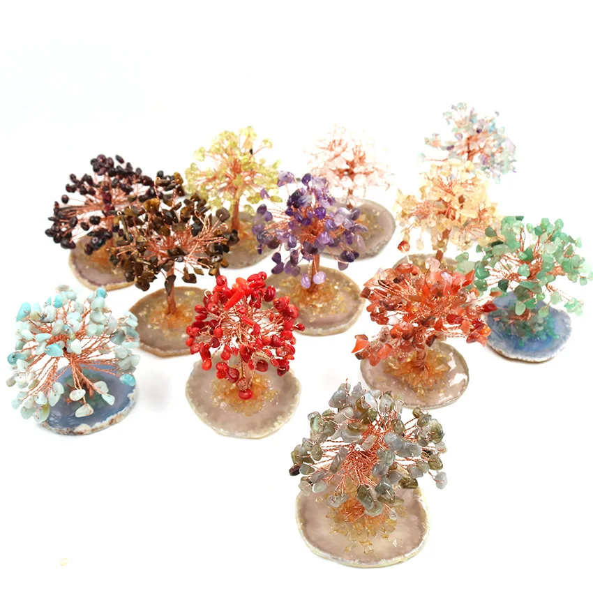 

YJXP Personalized Natural Agates Mixed Crushed Stone Crystal Handmade Feng Shui Lucky Money Tree Home Decor