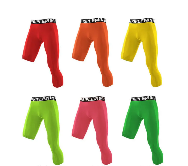 Summer Men Capri Running Tights GYM 3/4 Pants Male Basketball Football Soccer Fitness Exercise Sport One Leg Cropped Leggings 30