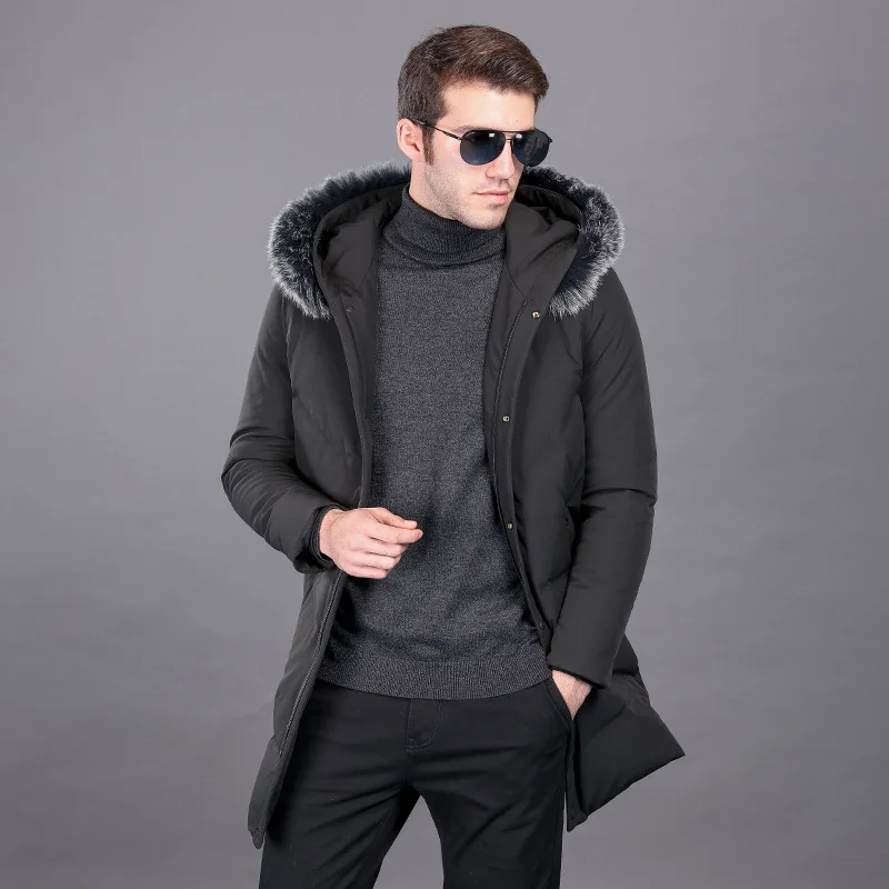 Veste d'hiver à capuche en duvet d'oie pour homme, manteau chaud, Parka noire, ZL9077