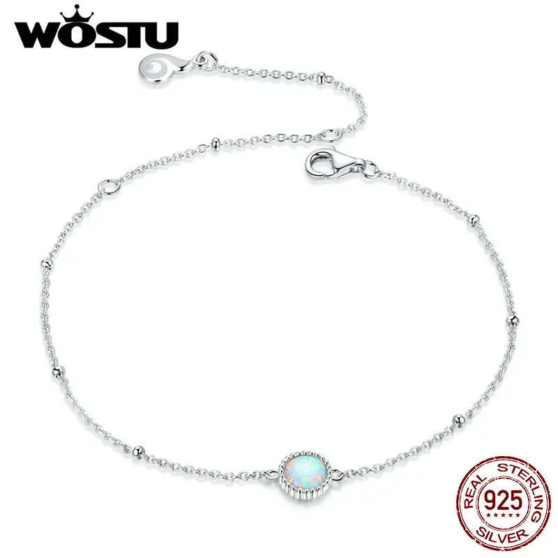 WOSTU Chain Bracelets 100% 925 Sterling Silver Gorgeous Opal Chain Women Bracelets Lobster Clasp Sterling Silver Jewelry FNB054