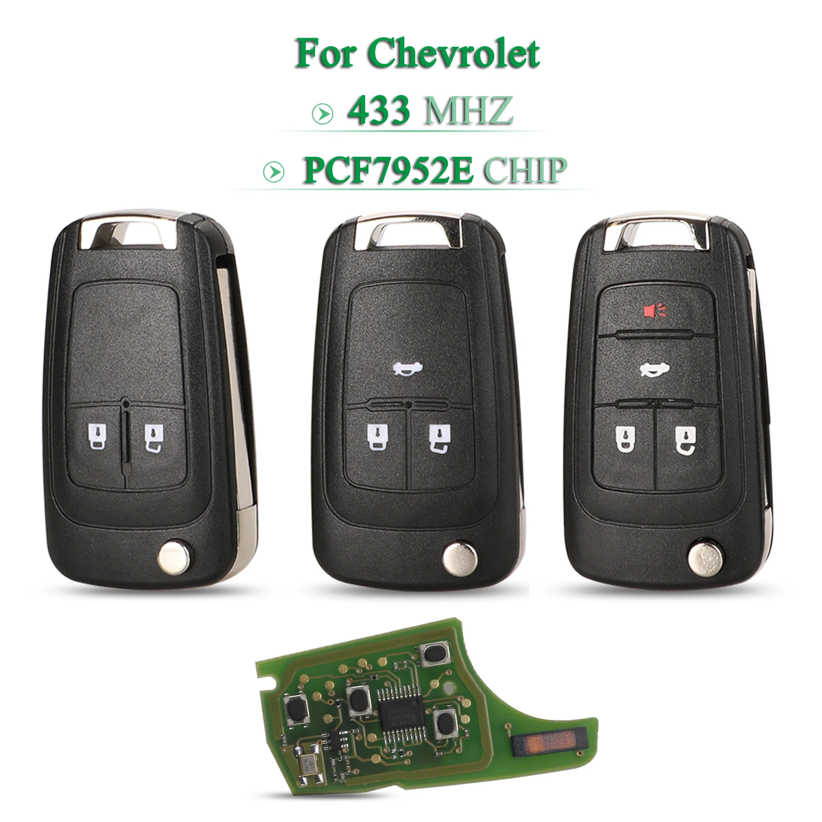 jingyuqin 2/3/4 Buttons 433Mhz PCF7952E Chip Remote Car Key Fob For Chevrolet Malibu Cruze Aveo Spark Orlando Uncut HU100 Blade 