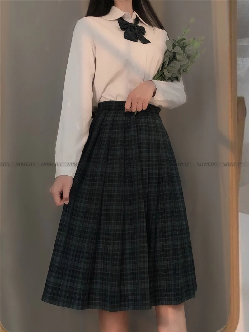 [Sandwich seaweed] Student JK Uniform Long Plaid Skirt Genuine Premium Grade Preppy Style Skirt Full set Autumn Winter Suits