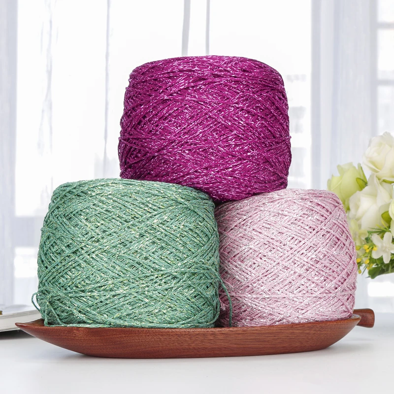 Hilos de ganchillo de seda plateada de Color metálico de 100g, hilos de tejer, costura, hilo de ganchillo, alize, hilos de macramé hinchados baratos