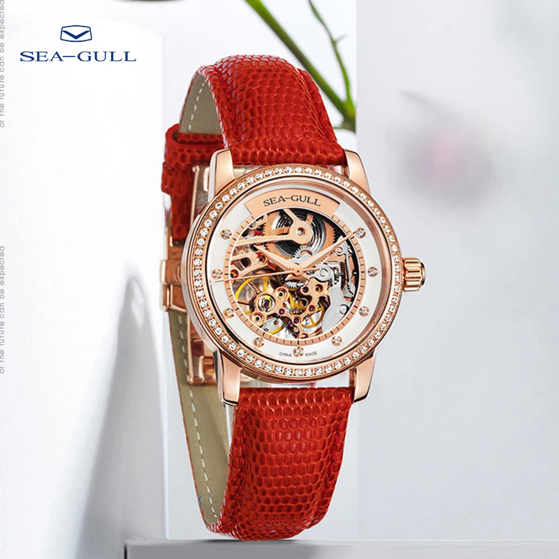 

Seagull watch ladies mechanical watch 34mm fashion diamond female watch hollow dial 50m waterproof watch 719.403LK