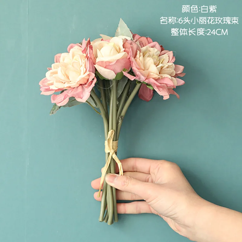 

Artificial Flowers for Decoration, 6 Heads Rose Bunch, Home Table, Wedding Hand Hold Bouquet, Fake Flowers Roses, 10 PCs/Lot