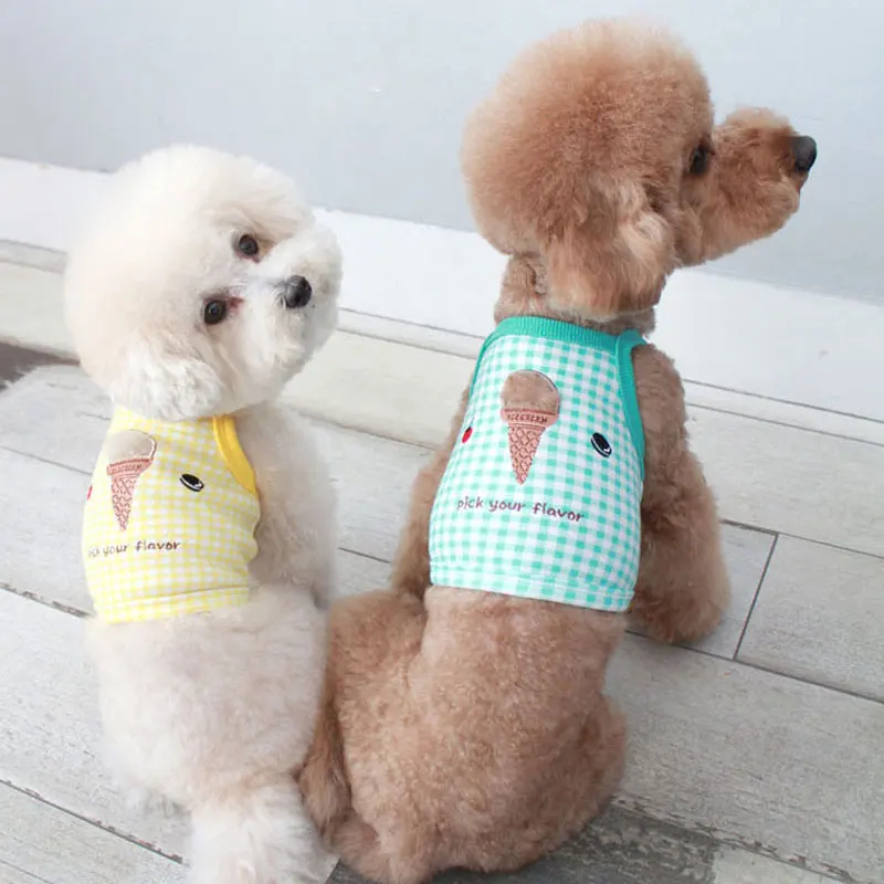 

INS Dog Vests Ice Cream Pattern Dog Clothes for Small Dogs Cute Cotton Dog Costume Summer Lattice Puppy Clothing Dropshipping