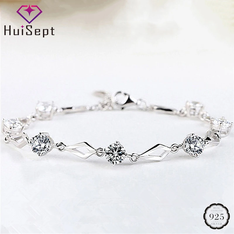 

HuiSept Trendy Silver 925 Jewelry Bracelets Amethyst Zircon Gemstone Korean Style Bracelet for Women Wedding Party Gift Ornament