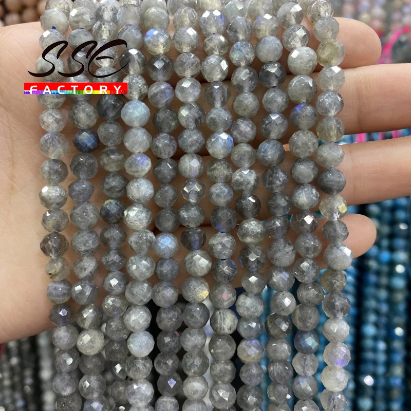 A+ Natural Grey Labradorite Stone Beads Faceted Loose Beads For DIY Jewelry Making Bracelets Necklaces Accessories 6 8 10mm 15''