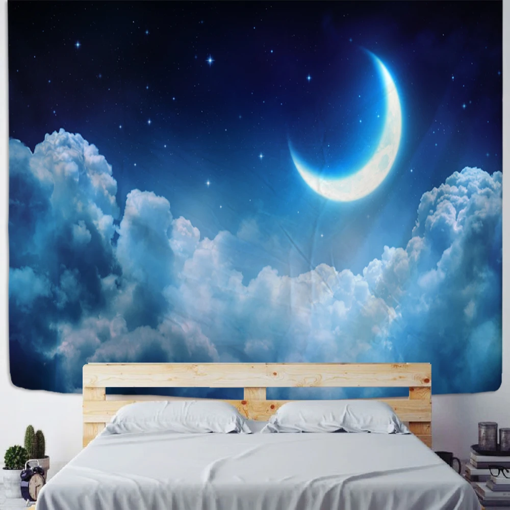 

Psychedelic Night Of The Moon Tapestry Wall Hanging Bohemian Mysterious Night Art Dormitory Living Room Bedroom Home Decor