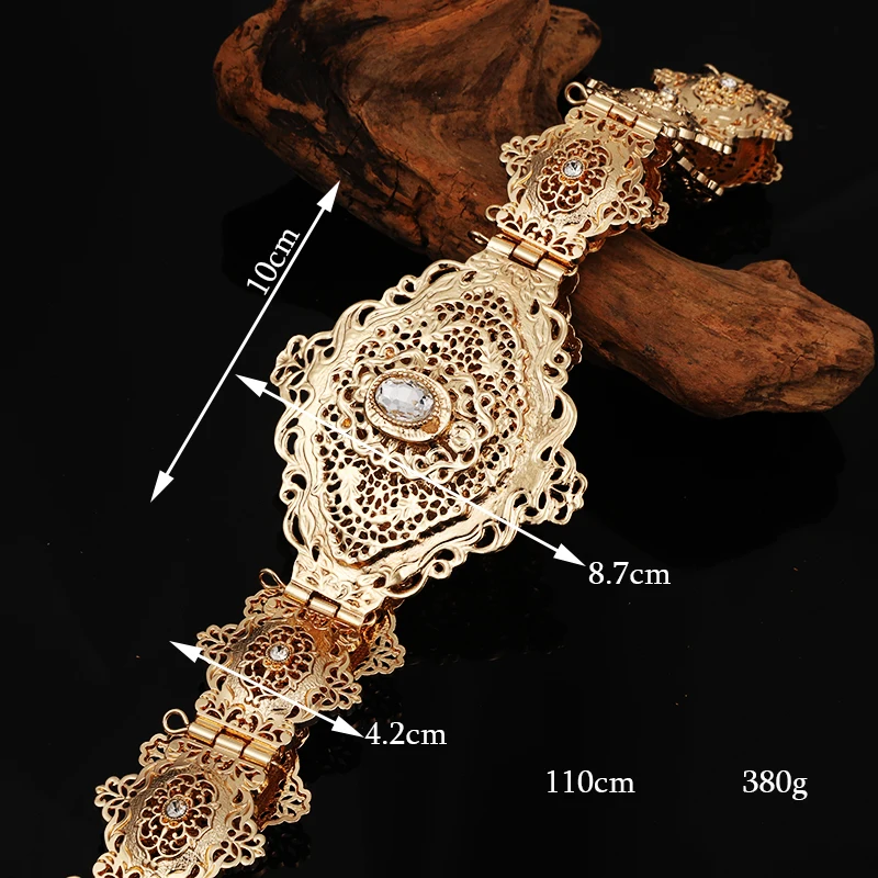 Muslim Trendy Women Kaftan Belts Gold Color Rhinestone Metal Waist Chain Arabic Chic Body Jewelry Luxury Morrocan Jewelry